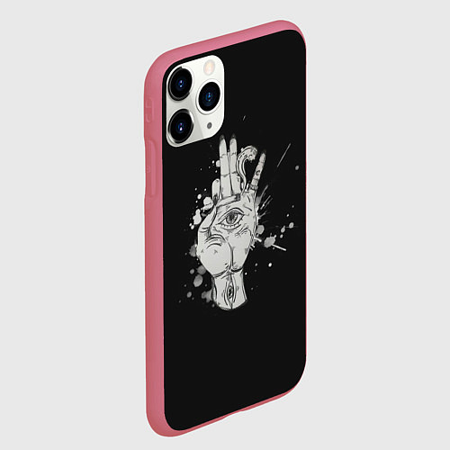 Чехол iPhone 11 Pro матовый Глаза и дым / 3D-Малиновый – фото 2