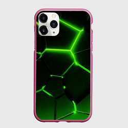 Чехол iPhone 11 Pro матовый Темные зеленые неоновые плиты в разломе