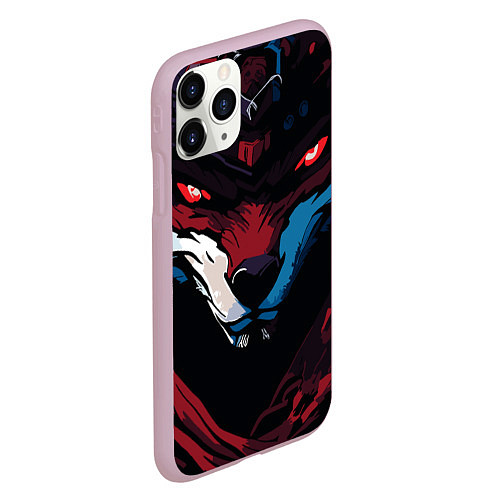 Чехол iPhone 11 Pro матовый Злая лиса с красными глазами в стиле манга - angry / 3D-Розовый – фото 2