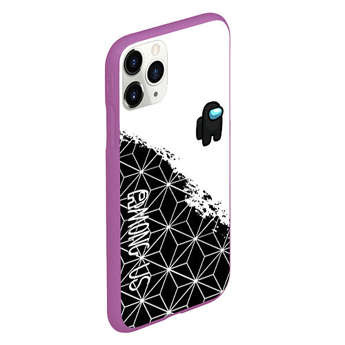 Чехол iPhone 11 Pro матовый Among us mobile game retro / 3D-Фиолетовый – фото 2