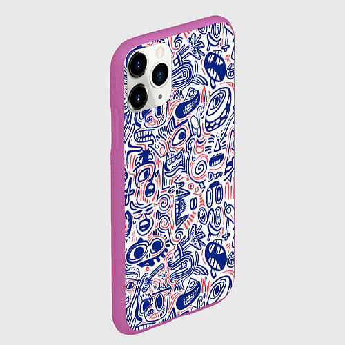 Чехол iPhone 11 Pro матовый Рожицы с узорами / 3D-Фиолетовый – фото 2
