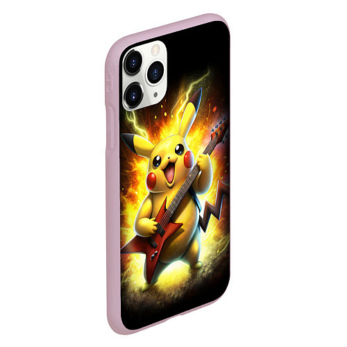 Чехол iPhone 11 Pro матовый Пикачу рок звезда с электрогитарой / 3D-Розовый – фото 2