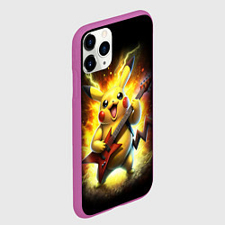 Чехол iPhone 11 Pro матовый Пикачу рок звезда с электрогитарой, цвет: 3D-фиолетовый — фото 2