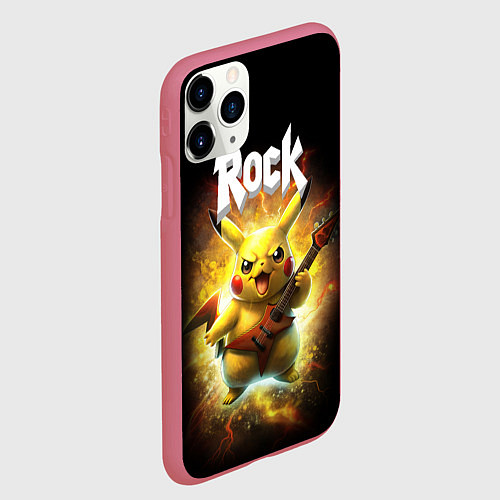Чехол iPhone 11 Pro матовый Пикачу рокер с электрогитарой / 3D-Малиновый – фото 2
