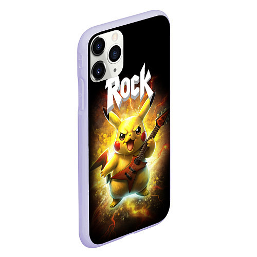 Чехол iPhone 11 Pro матовый Пикачу рокер с электрогитарой / 3D-Светло-сиреневый – фото 2