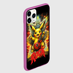Чехол iPhone 11 Pro матовый Рок звезда Пикачу с электрогитарой, цвет: 3D-фиолетовый — фото 2