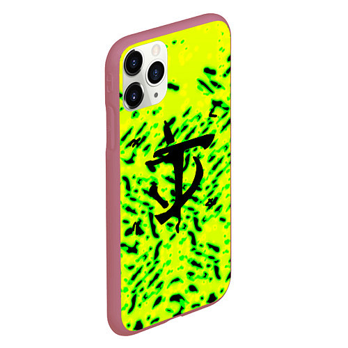 Чехол iPhone 11 Pro матовый Doom кислотный стиль лого / 3D-Малиновый – фото 2