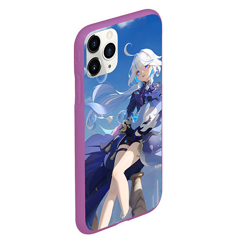 Чехол iPhone 11 Pro матовый Genshin Impact Furina радостная / 3D-Фиолетовый – фото 2