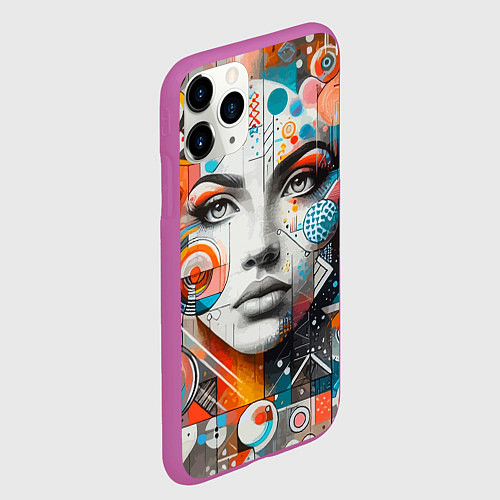 Чехол iPhone 11 Pro матовый Лицо прекрасной девушки - граффити / 3D-Фиолетовый – фото 2
