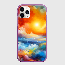 Чехол iPhone 11 Pro матовый Закат солнца - разноцветные облака, цвет: 3D-фиолетовый