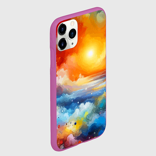Чехол iPhone 11 Pro матовый Закат солнца - разноцветные облака / 3D-Фиолетовый – фото 2