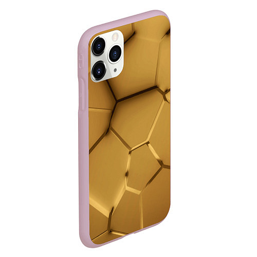 Чехол iPhone 11 Pro матовый Золотые неоновые плиты в разломе / 3D-Розовый – фото 2