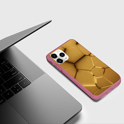 Чехол iPhone 11 Pro матовый Золотые неоновые плиты в разломе, цвет: 3D-малиновый — фото 2