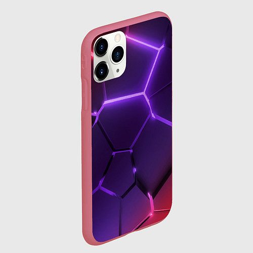 Чехол iPhone 11 Pro матовый Красно-фиолетовые неоновые плиты в разломе / 3D-Малиновый – фото 2