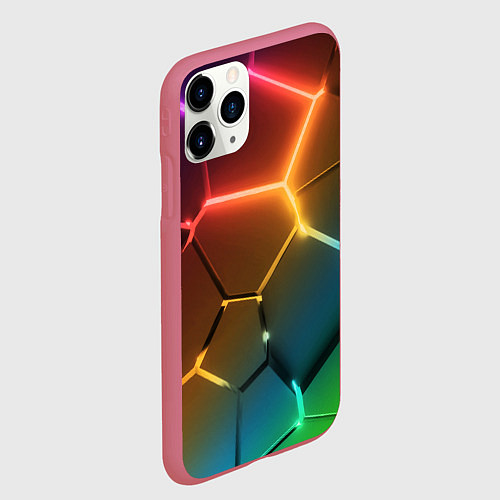 Чехол iPhone 11 Pro матовый Радужные неоновые плиты в разломе / 3D-Малиновый – фото 2