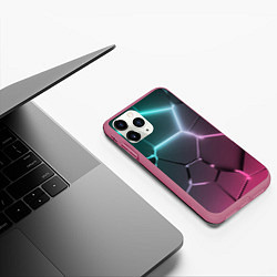 Чехол iPhone 11 Pro матовый Голубые и розовые неоновые плиты в разломе, цвет: 3D-малиновый — фото 2