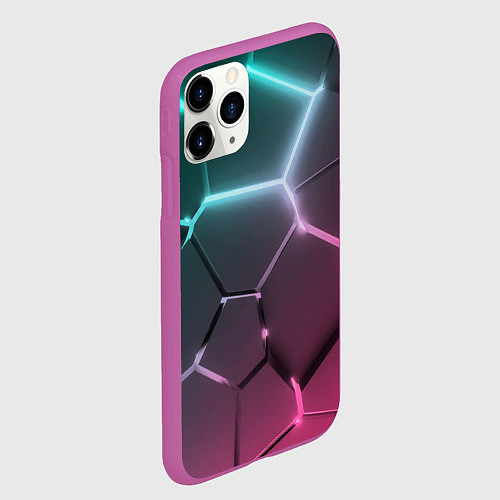 Чехол iPhone 11 Pro матовый Голубые и розовые неоновые плиты в разломе / 3D-Фиолетовый – фото 2
