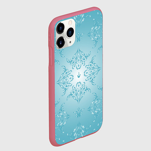 Чехол iPhone 11 Pro матовый Векторные узоры на нежно-бирюзовом фоне / 3D-Малиновый – фото 2