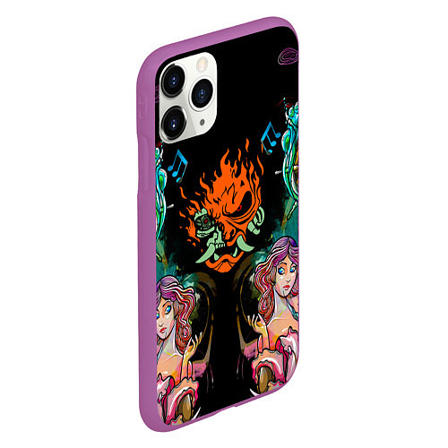 Чехол iPhone 11 Pro матовый Cyberpunk tatoo game steel japan / 3D-Фиолетовый – фото 2