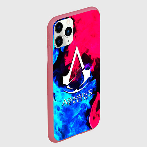 Чехол iPhone 11 Pro матовый Assassins Creed fight fire / 3D-Малиновый – фото 2