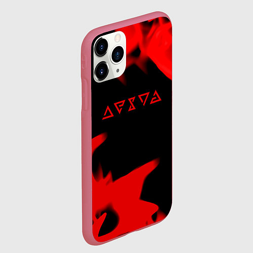 Чехол iPhone 11 Pro матовый Ведьмак лого огонь / 3D-Малиновый – фото 2