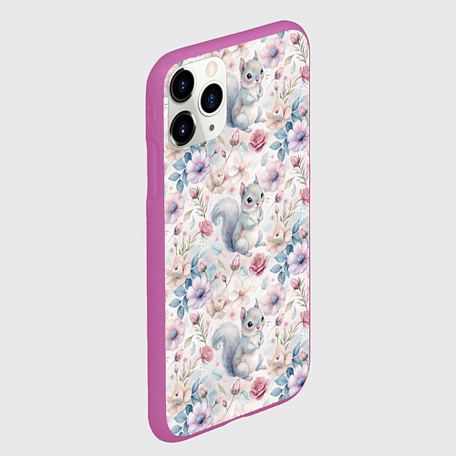 Чехол iPhone 11 Pro матовый Бельчонок в цветах / 3D-Фиолетовый – фото 2