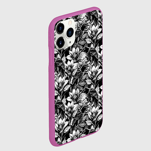 Чехол iPhone 11 Pro матовый Вороны в цветах / 3D-Фиолетовый – фото 2