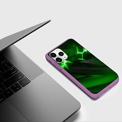 Чехол iPhone 11 Pro матовый Яркая зеленая объемная абстракция, цвет: 3D-фиолетовый — фото 2