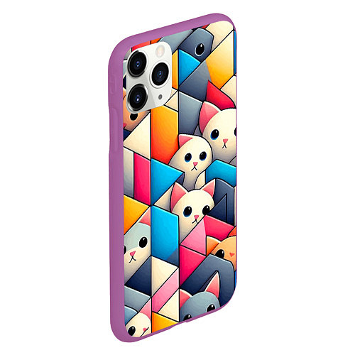 Чехол iPhone 11 Pro матовый Geometric pattern with kittens - ai art / 3D-Фиолетовый – фото 2