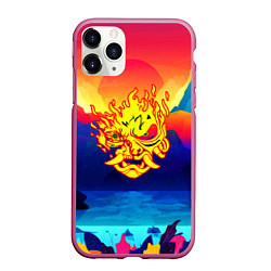 Чехол iPhone 11 Pro матовый Samurai fire logo japan, цвет: 3D-малиновый