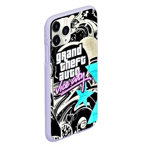 Чехол iPhone 11 Pro матовый GTA vice city grafiti / 3D-Светло-сиреневый – фото 2