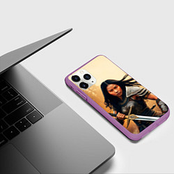 Чехол iPhone 11 Pro матовый Девушка самурай, цвет: 3D-фиолетовый — фото 2