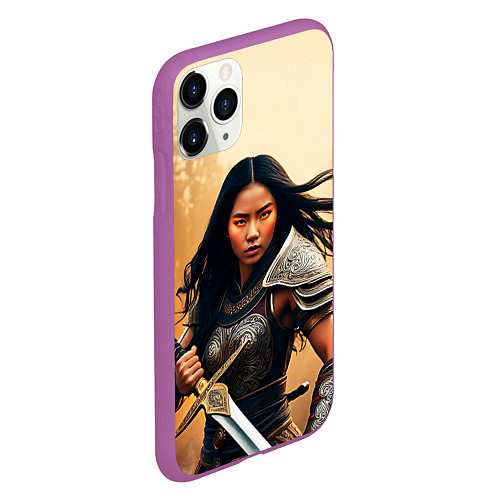 Чехол iPhone 11 Pro матовый Девушка самурай / 3D-Фиолетовый – фото 2