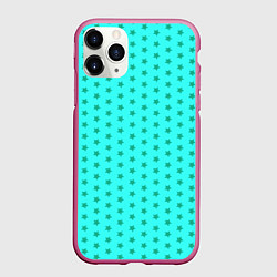 Чехол iPhone 11 Pro матовый Паттерн неоновый циан со звездами, цвет: 3D-малиновый