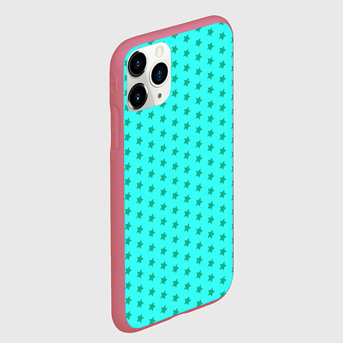 Чехол iPhone 11 Pro матовый Паттерн неоновый циан со звездами / 3D-Малиновый – фото 2
