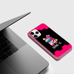 Чехол iPhone 11 Pro матовый Among us hexagon true color, цвет: 3D-малиновый — фото 2