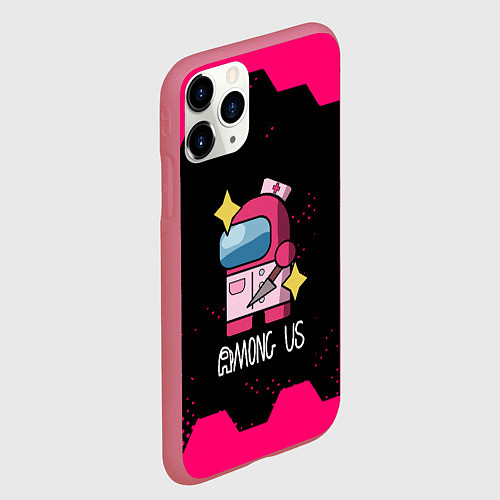 Чехол iPhone 11 Pro матовый Among us hexagon true color / 3D-Малиновый – фото 2