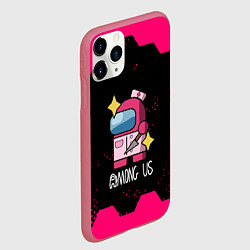 Чехол iPhone 11 Pro матовый Among us hexagon true color, цвет: 3D-малиновый — фото 2