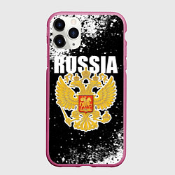 Чехол iPhone 11 Pro матовый Герб России - черно-белые пятна, цвет: 3D-малиновый
