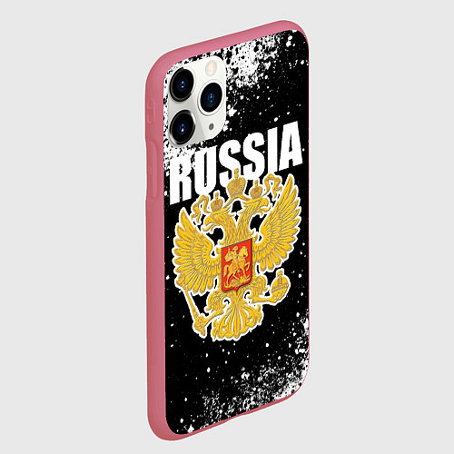 Чехол iPhone 11 Pro матовый Герб России - черно-белые пятна / 3D-Малиновый – фото 2