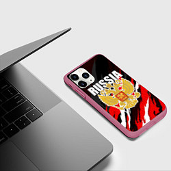 Чехол iPhone 11 Pro матовый Бело-красные разрывы - Россия, цвет: 3D-малиновый — фото 2