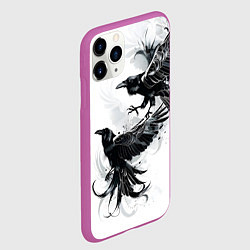 Чехол iPhone 11 Pro матовый Два каллиграфических ворона, цвет: 3D-фиолетовый — фото 2