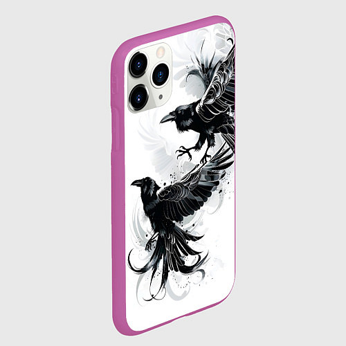 Чехол iPhone 11 Pro матовый Два каллиграфических ворона / 3D-Фиолетовый – фото 2