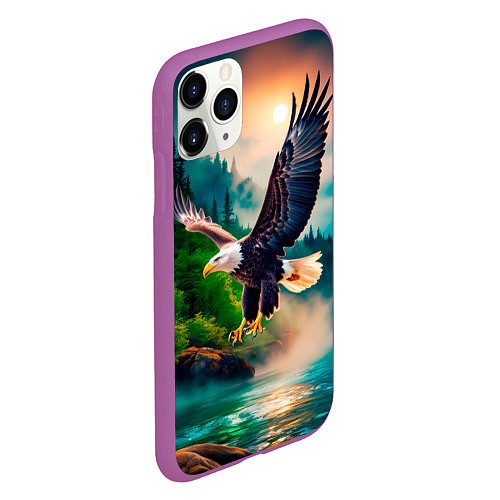 Чехол iPhone 11 Pro матовый Полет орла / 3D-Фиолетовый – фото 2