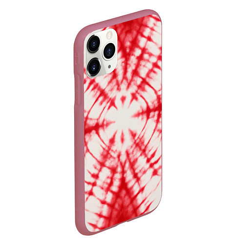 Чехол iPhone 11 Pro матовый Тай-дай бело-красный / 3D-Малиновый – фото 2