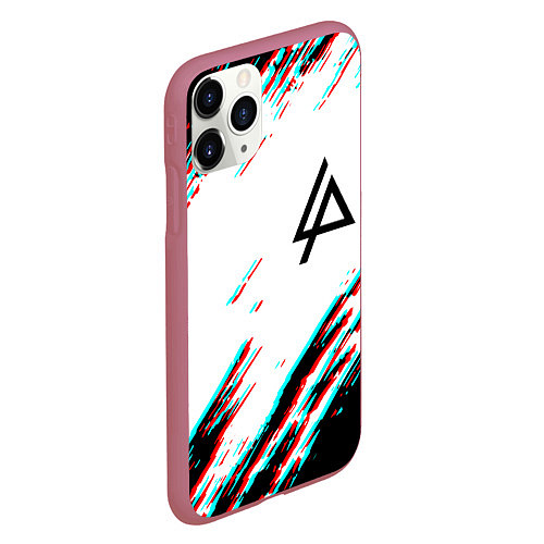 Чехол iPhone 11 Pro матовый Linkin park краски глитч / 3D-Малиновый – фото 2