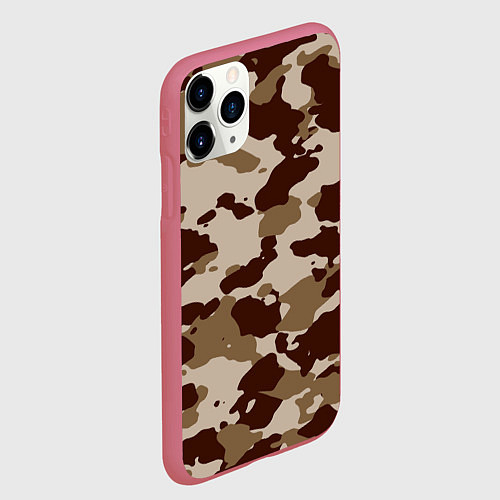 Чехол iPhone 11 Pro матовый Коричневый камуфляж текстура / 3D-Малиновый – фото 2