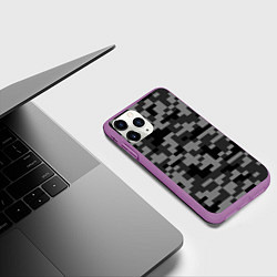 Чехол iPhone 11 Pro матовый Камуфляжные пиксели блэк, цвет: 3D-фиолетовый — фото 2