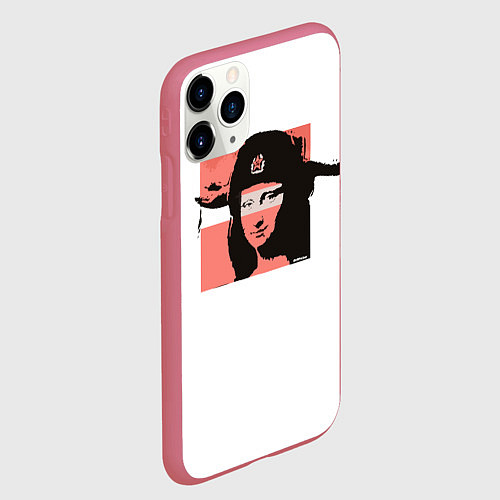 Чехол iPhone 11 Pro матовый Banksy девушка в шапке / 3D-Малиновый – фото 2