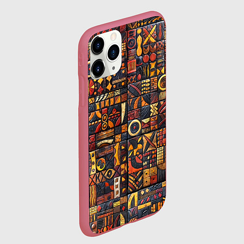 Чехол iPhone 11 Pro матовый Африканский орнамент - резьба по дереву / 3D-Малиновый – фото 2